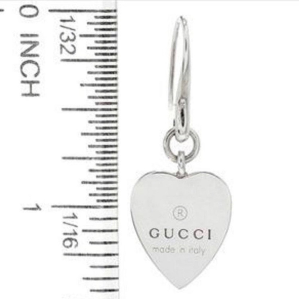 ***SOLD***Authentic Gucci Trademark Logo SS.925 Heart Charm Dangle Earrings New - Picture 4 of 11